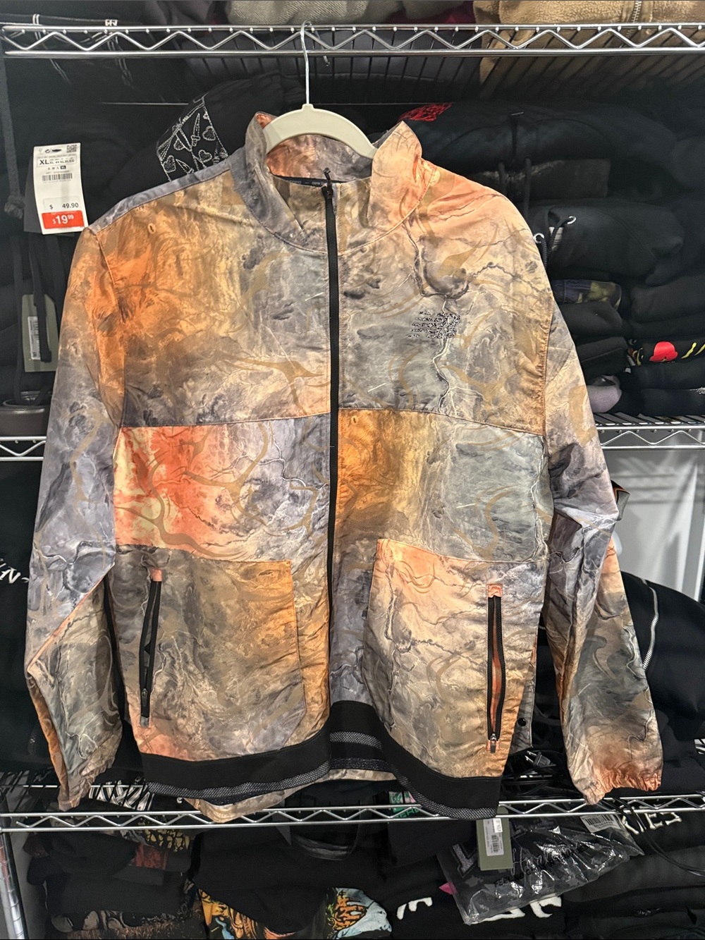 New Balance 3M Marble-Effect Zip Track Jacket in Stone and Orange